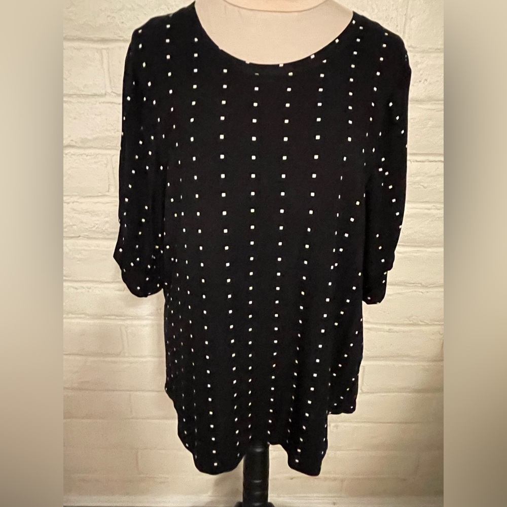 Thomas & Olivia Black and White Print Short-sleeved Blouse, NWT, sz 1X